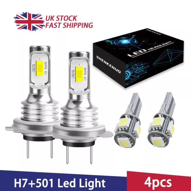 H7 Xenon Super White 55w Headlight Bulbs Headlamp Hid 499 Dipped Main 501  Led 4x