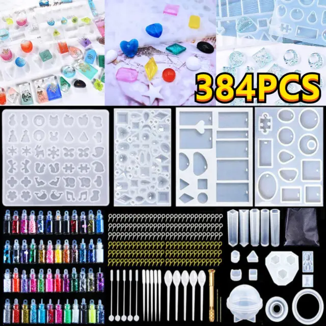 384 Pcs Resin Casting Epoxy Molds Silicone Jewelry Making DIY Craft Mould Kit