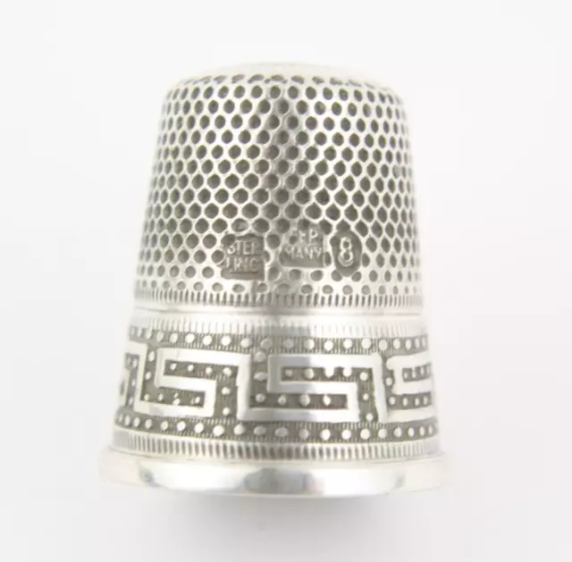 Antique Sterling Silver Greek Key Band Thimble Germany Size 8 Great Condition