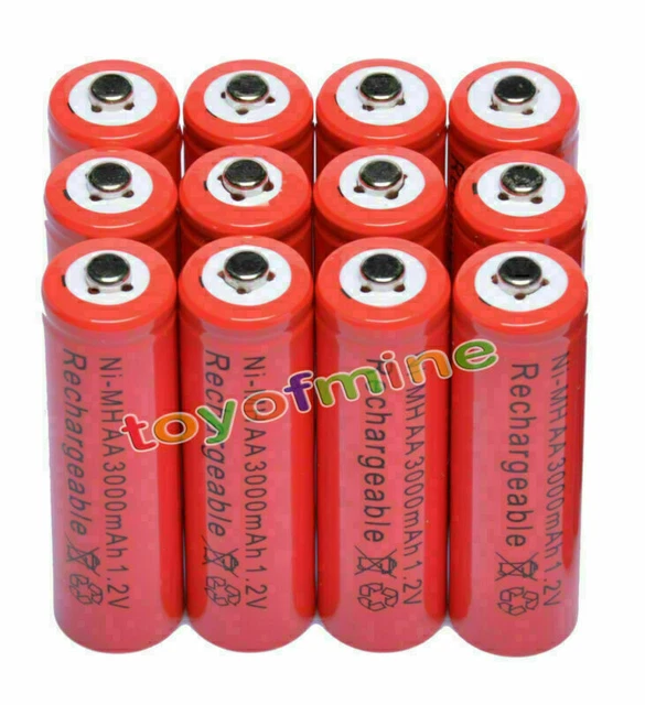 12X AA 2A 3000mAh 1.2V NiMh Red Color Rechargeable Battery Alarm Clock