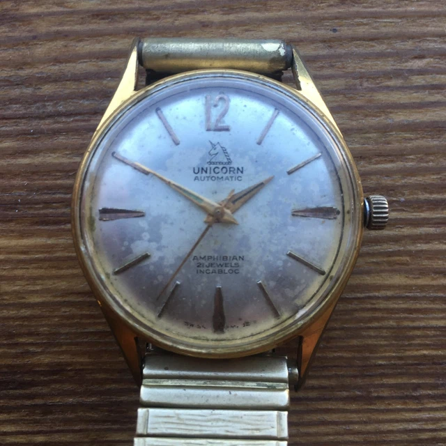 VINTAGE UNICORN AMPHIBIAN 21 Jewel Mens Wrist Watch 145.00 PicClick AU
