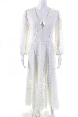 Jonathan Simkhai Womens Lace V Neck Long Sleeve A Line Dress White Size 6