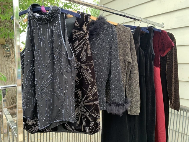 Vintage 90s Clothing Lot Dresses Tops Lot of 8 Velvet Black Gown Glam Goth S/M