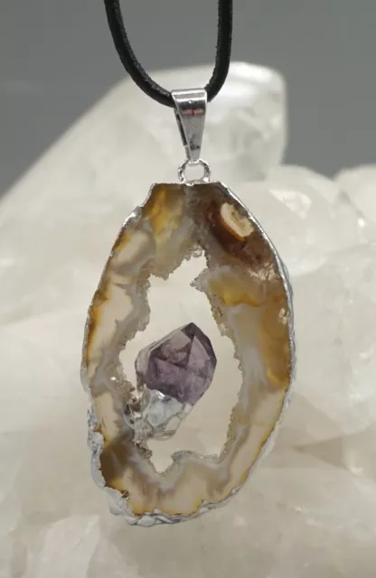 ACHAT GEODE DRUSE großer Anhänger mit AMETHYST galvanisiert mit Öse c1