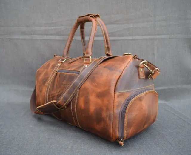 20 in Buffalo Leather Travel Duffle Bag Luggage Handbag Holdalls Shoe Pocket