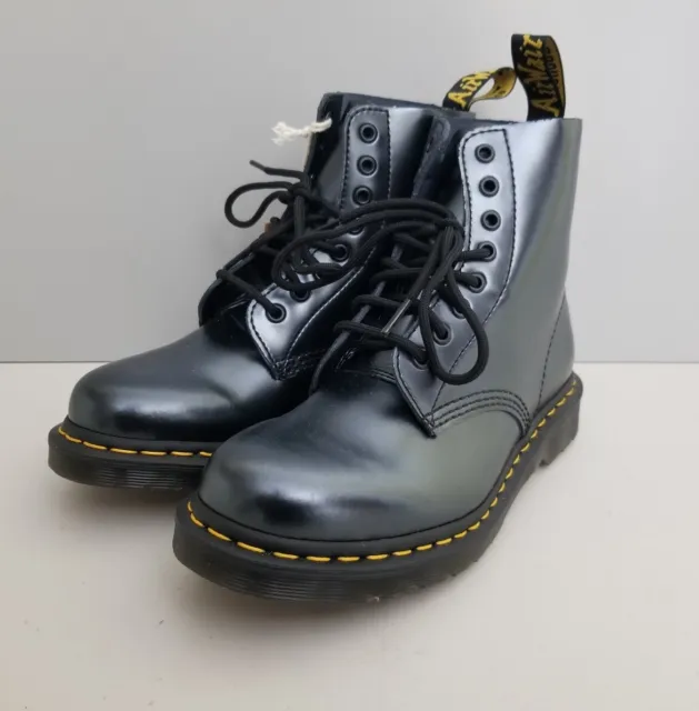 DOC MARTENS 1460 Pascal Smooth Chroma Silver Metallic Lace-Up Boots ...