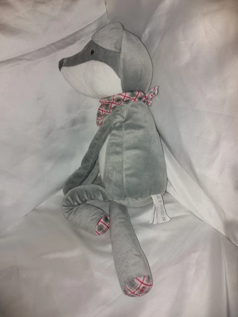 Doudou Obaibi/Okaidi Loup Renard Gris Blanc Rose Carreaux Ttbe 2