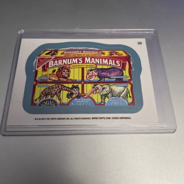 2013 Topps Wacky Packages Barnum's Manimals BLUE BORDER Sticker #32 (CL6)