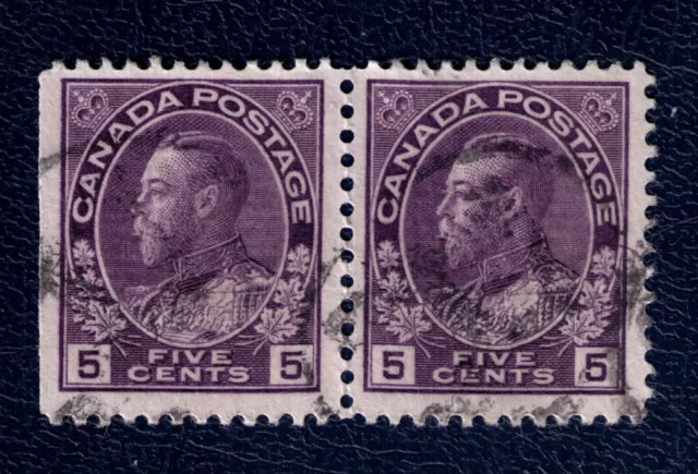Strip of 2 stamps,  5c King George V, 1922, Scott #112, used, Canada