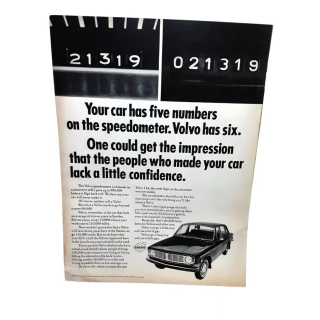 1968 VOLVO Original Magazine Ad Vintage 6 Digit Speedometer