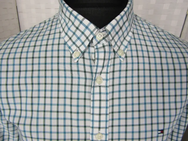 Tommy Hilfiger Long Sleeved Turquoise Blue & White Check Designer Shirt  XXLarge