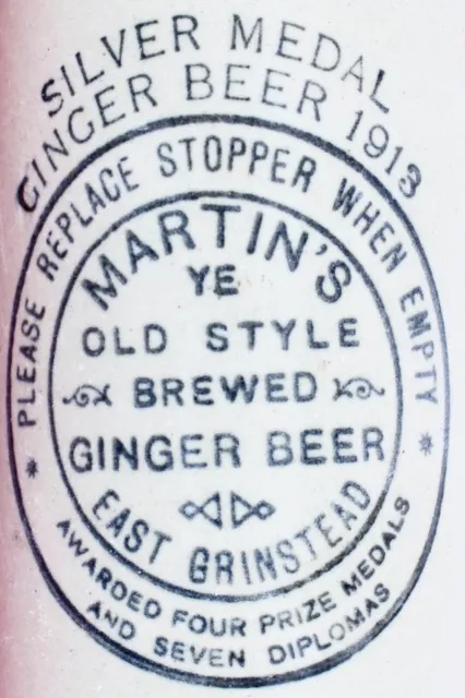 VINTAGE c1910s MARTIN'S EAST GRINSTEAD WEST SUSSEX STONE GINGER BEER BOTTLE