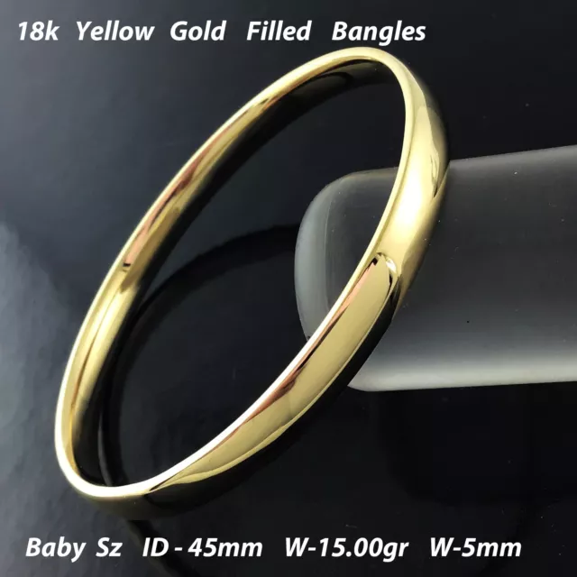 5mm Bangle Real 18k Yellow Gold Filled Solid Flat Cuff Bracelet Baby Size 45mm