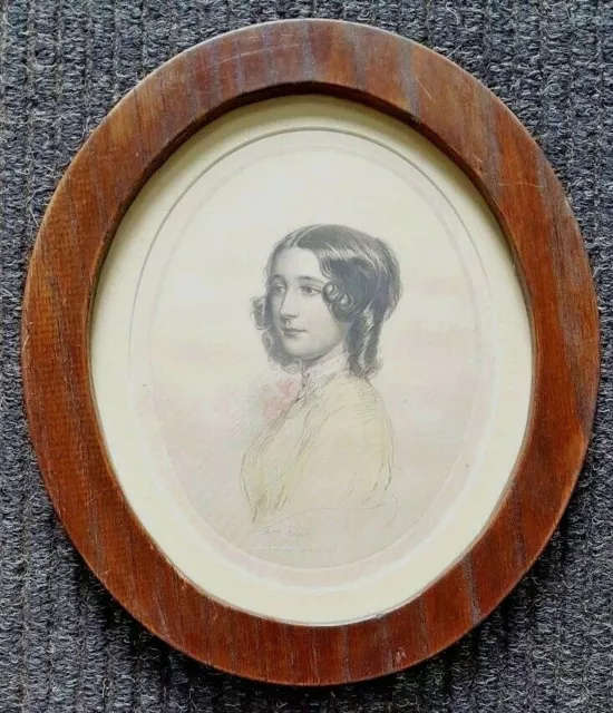 19th Century Oval Engraving Portrait on silk MRS FRENCH by Charles Martin del