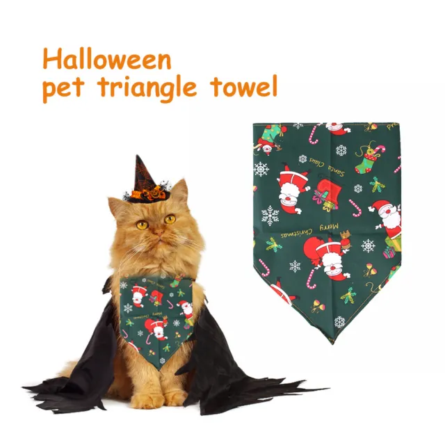 Bandanas transpirables para gatos de Halloween para perros suministro de toalla triangular (Papá Noel verde)