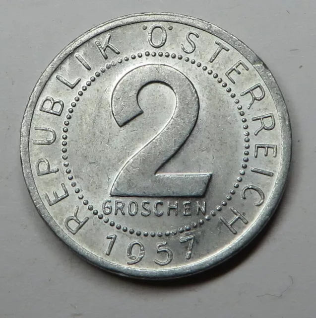 Austria 2 Groschen 1957 Aluminum KM#2876 UNC