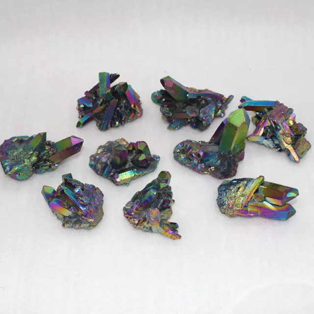 10Pcs 15g Natural Aura Rainbow Quartz Cluster VUG Crystal Titanium Bismuth Stone