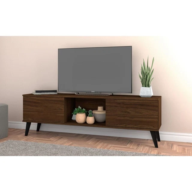 Manhattan Comfort Doyers 62.20 Mid-Century Modern TV Stand in Nut Brown