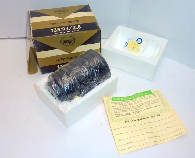 Coastar  Lens 135  f/2.8 With Built in Hood VINTAGE NOS New Old Stock Great Mint