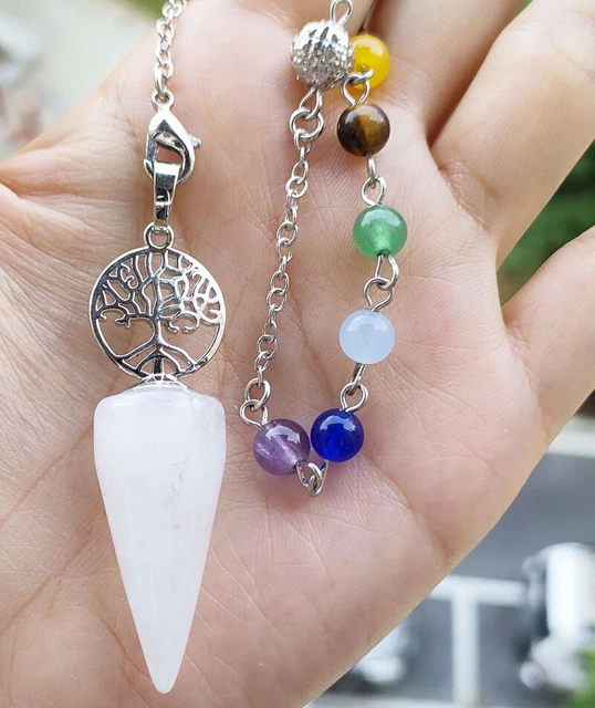 Rock Quartz Stone Chakra Pendulum Pendant tree Energy Power Reiki Healing Amulet