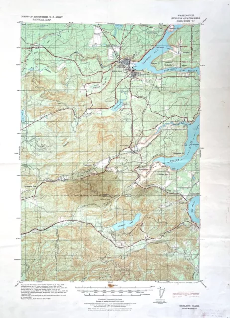 Vintage Shelton, Wash., US Army CoE, Topographical Tactical Map, 1/62500, 1939