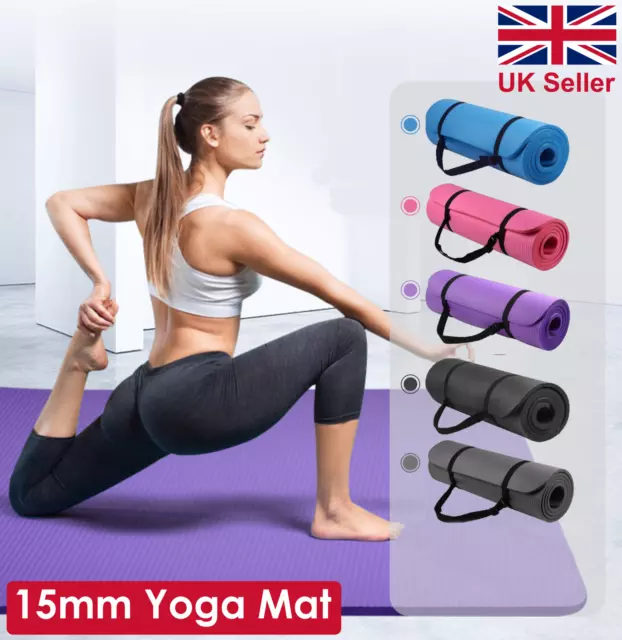 Yoga Mat 15mm Thick Exercise Mat Gym Workout Fitness Pilates Home Non Slip NBR