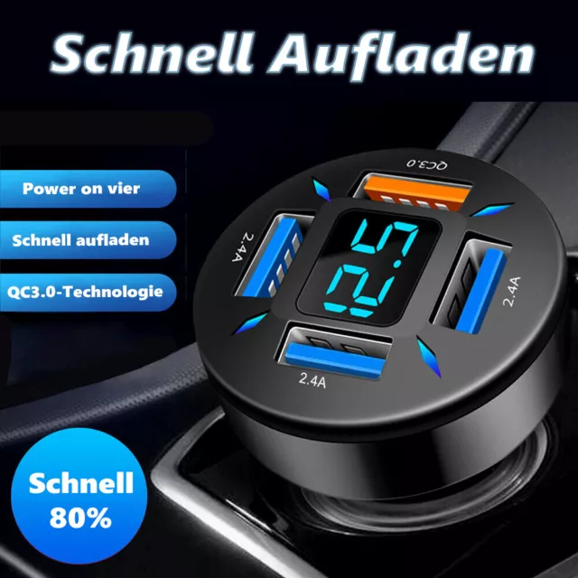 LED Digital Voltmeter Auto Zigarettenanzünder Steckdose 4 USB 3,1A KFZ Ladegerät