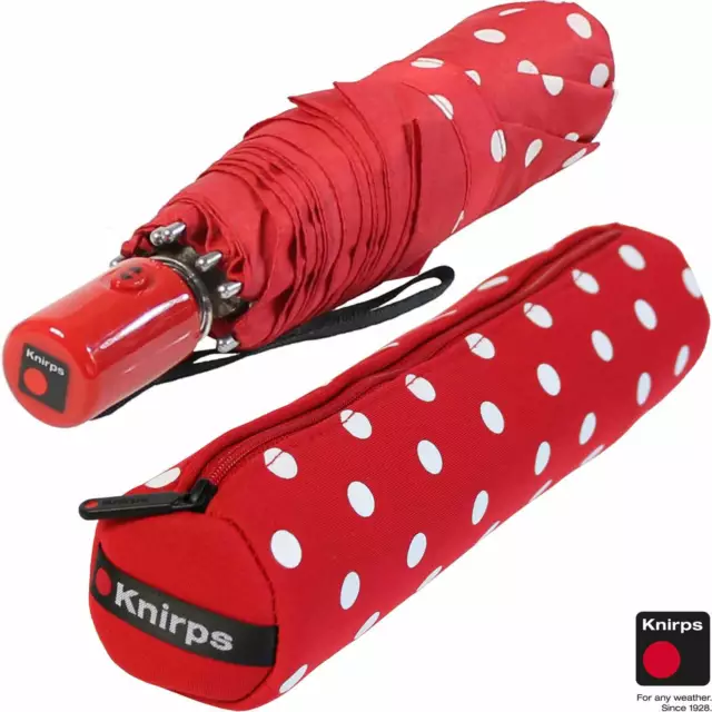 Knirps Mini Regenschirm Damen Automatik  Dots Punkte rot Neopren-Case gepunktet