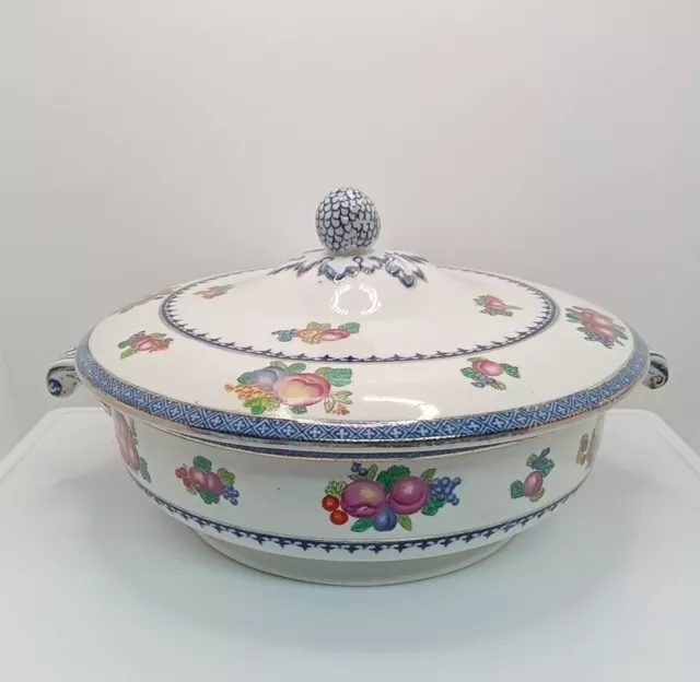 VTG Antique Booths Silicon Fine China ENGLAND Covered Dish Pink Roses Blue Trim
