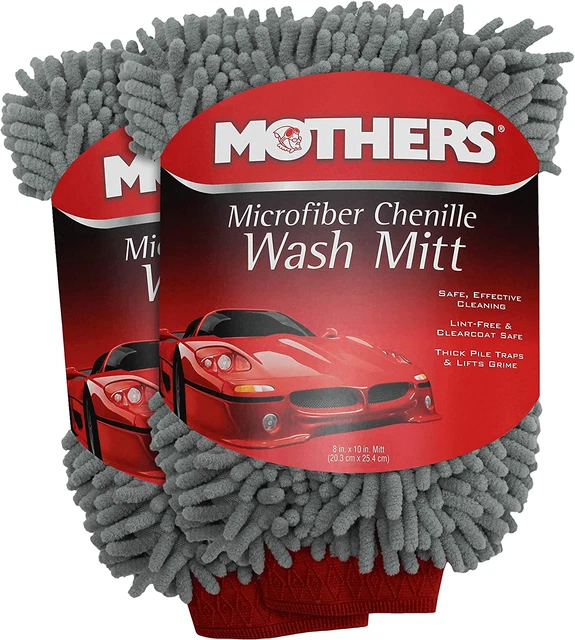 Mothers Premium Chenille Car Wash Mitt - Scratch & Lint Free, 2Pk