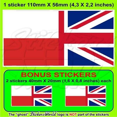 POLAND-UK Flag Polish-United Kingdom Union Jack 110mm Sticker Decal x1+2 BONUS