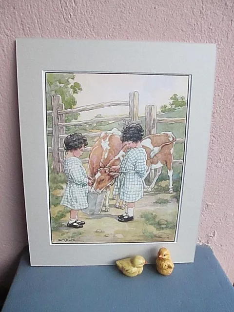 antique  illustration of twin girls and cows by Clara M. Burd 1928