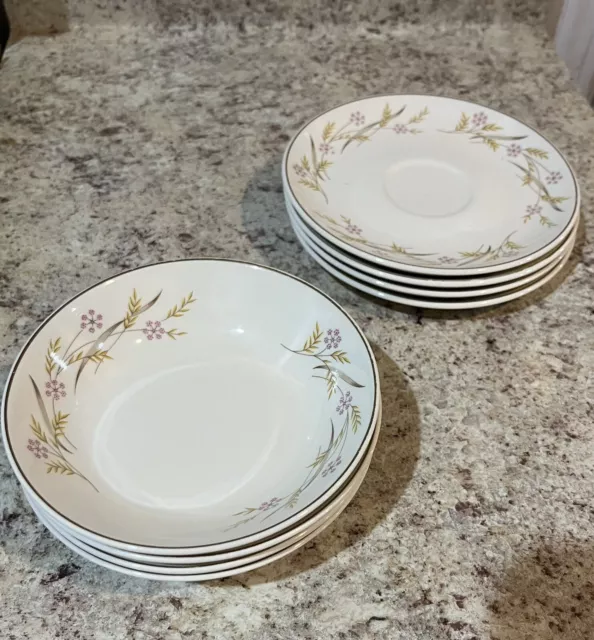 Vintage 50s Universal Ballerina China Harvest 22K Gold Rim (4) Bowls, (4) Plates