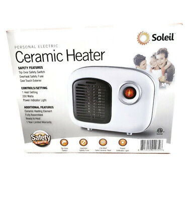 SOLEIL Indoor Personal Ceramic Mini Heater 250W Small Space  White Blue or Red