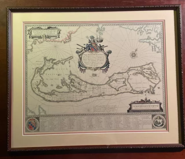 Vtg Map Of Bermuda 1640 By Willem Blaeu Framed Matted Art Print 21 X 26