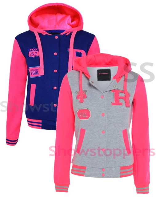 NUOVO ragazze CAPPOTTO GIACCA BASEBALL Felpa con cappuccio VESTITI 7 8 9 anni 10