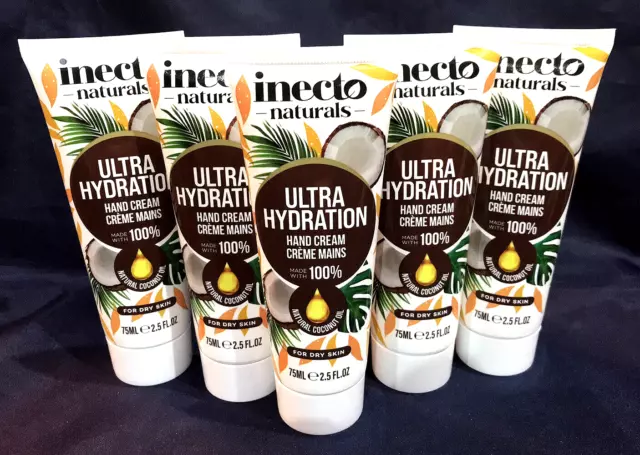 ABOXOV® 5 x 75ml INECTO ULTRA HYDRATION HAND CREAM with 100% Natural Coconut Oil