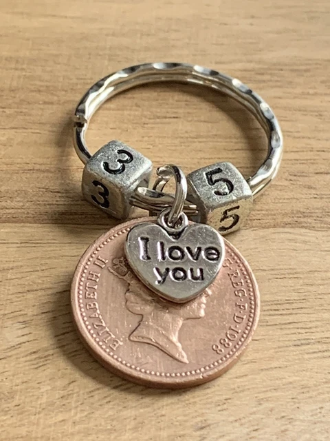 35° anniversario di matrimonio portachiavi 1988 moneta e ciondoli in borsa regalo