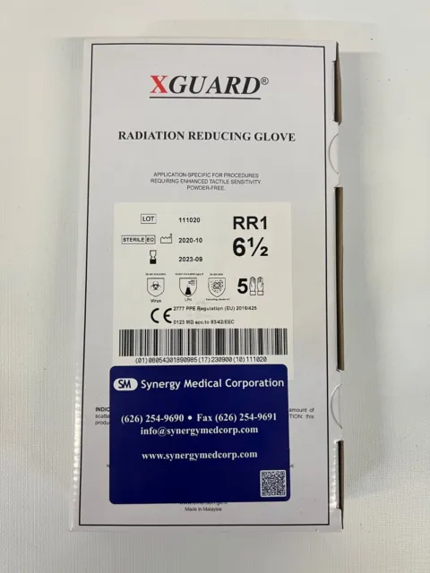 XGuard RR1 Sterile X-Ray Radiation Reducing Lead Gloves (.22mm 5 pairs) Size 6.5