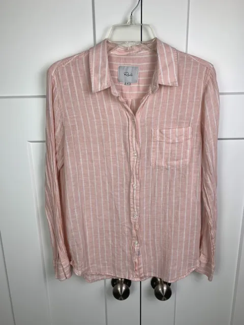 Rails MEDIUM blouse White Pink Stripe Boyfriend Linen Shirt Button Up
