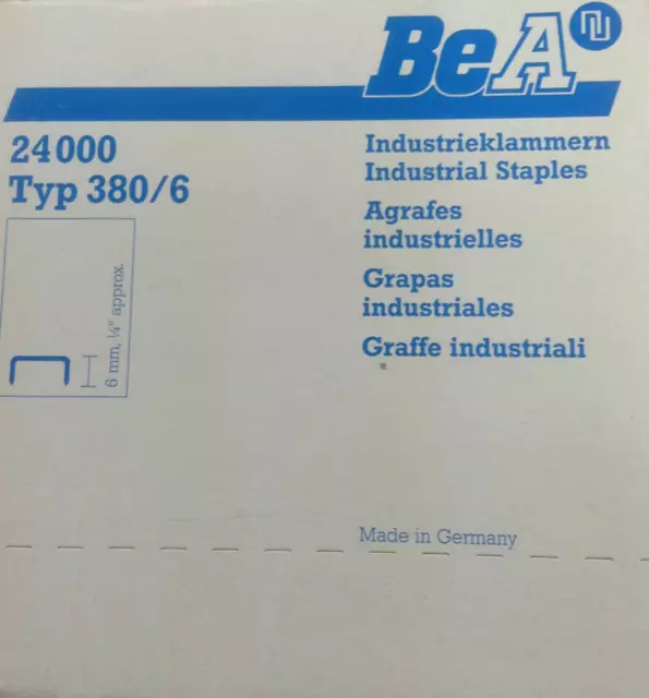 BeA 380/6 1/4" 80 Series Staples for 21680B & 21680B-ALM Stapler, 24,000 Per Box