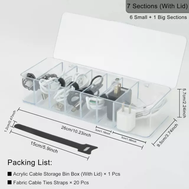 Electronics Organizer 7 Sections Clear Acrylic Cable Storage Bin Box Cord Holder 2