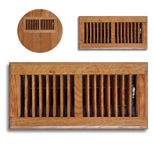 Wood Air Floor Diffuser 4 x 10 in. Solid Oak Decorative Vent Cover HVAC, Brown