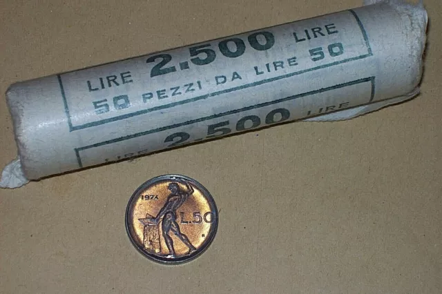 Repubblica Italiana moneta  50 Lire del 1974 FDC da Rotolino fior di conio NUOVA