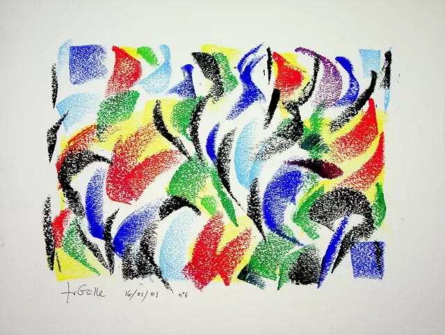 Françoise GALLE : Abstracción, 2001 - Dibujo Original Al Pastel Firmado