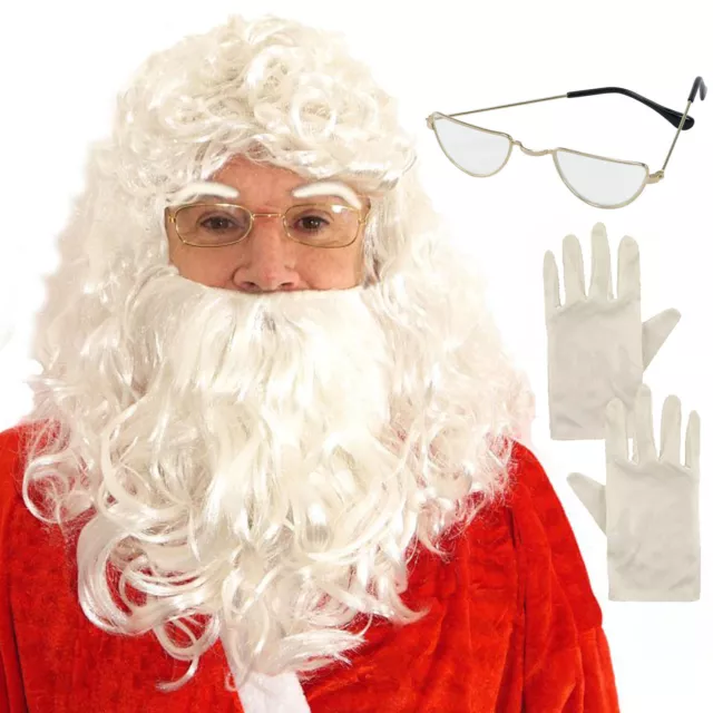 Santa Wig With Beard Eyebrows Glasses Gloves Father Christmas Wig Beard Set