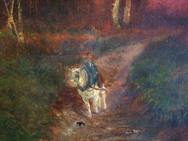 Tableau Ancien Impressionnisme Paysan Cheval Coucher du Soleil a restaurer signé