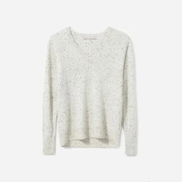 Everlane Size XXS Women's Cashmere V Neck Pullover Sweater Frost Donegal Gray