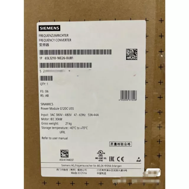 New Siemens 6SL3 210-1KE26-0UB1 6SL3210-1KE26-0UB1 SINAMICS G120C 30KW Inverter