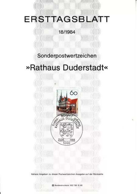 Deutschland Rathaus Duderstadt ETB Mi 1222, Bonn 21.08.84